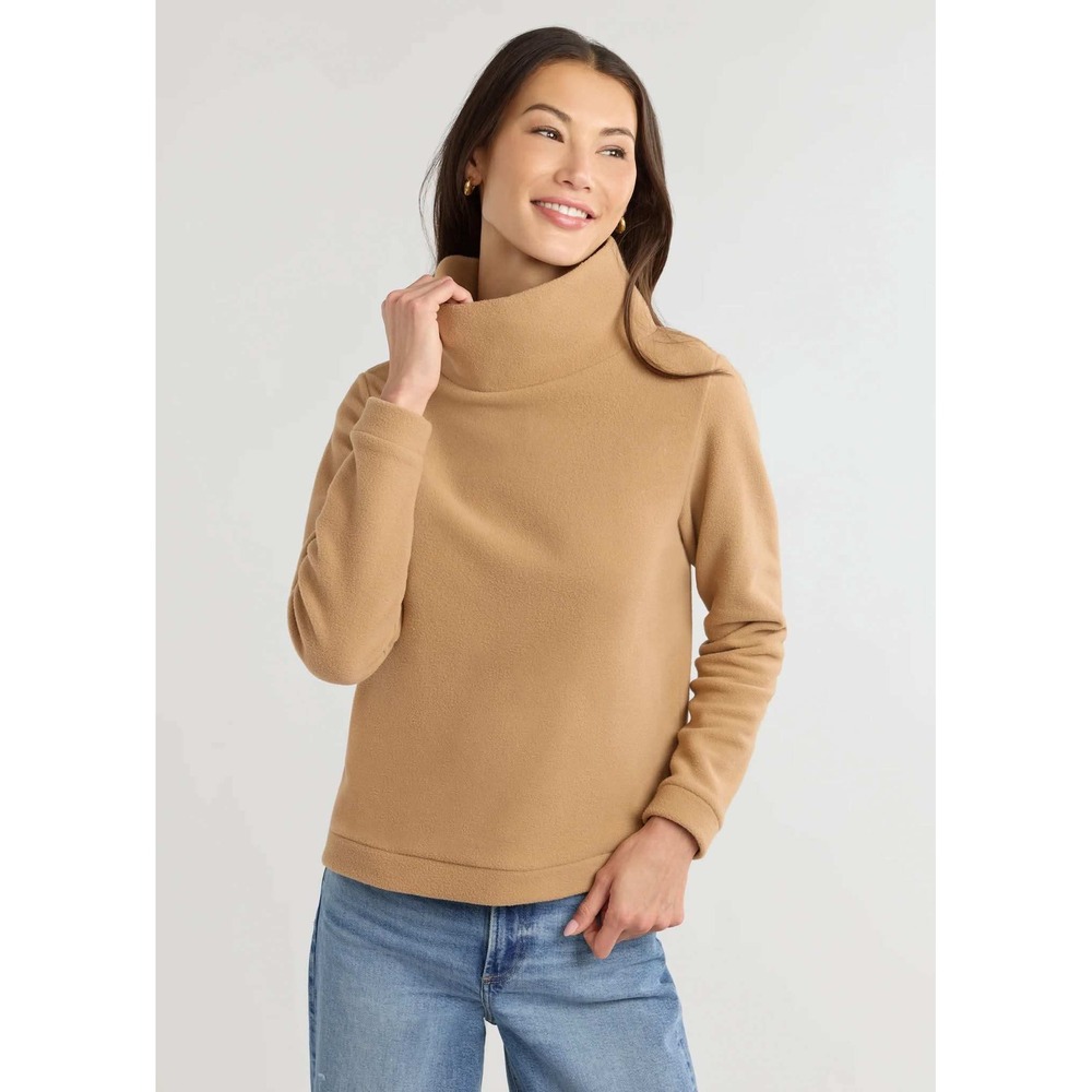 Dudley Stephens Park Slope Pullover Women Size S Tan Fleece Cowl Neck Pullover